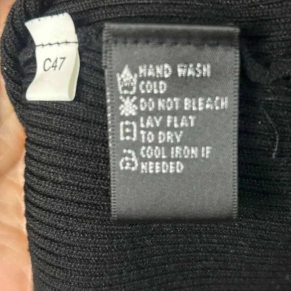 August Silk Black Silk Blend Collared Faux Pearl Beaded Accents V Neck Sweater - Picture 2 of 7